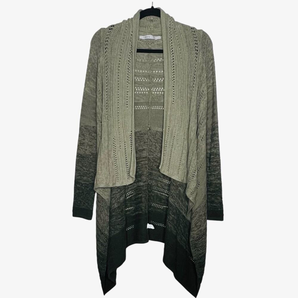 Athleta Cashmere Wool Blend Waterfall Cardigan Sweater S Olive Ombre Open Front